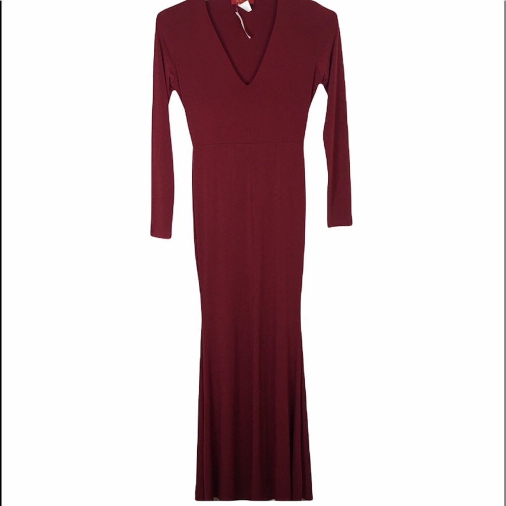Wall St. red floor length gown with front slit